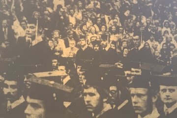 Members of the Class of 1973 listen to keynote speaker Rod Serling at Commencement.